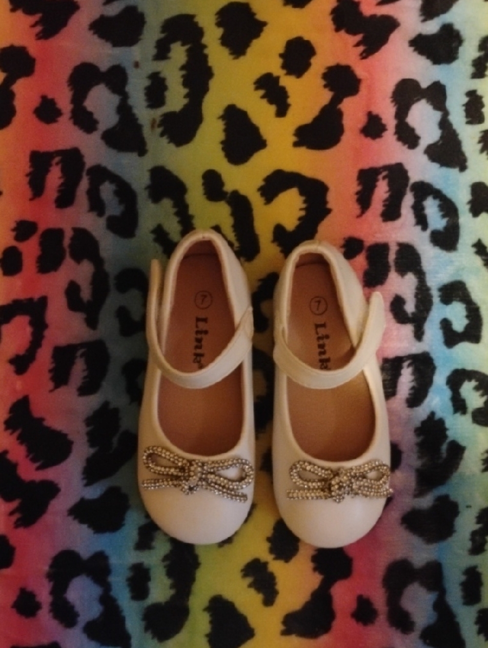 Linksys Cream Girls Rhinestone Bow Mary Jane Flats
